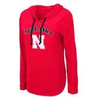 Women's Colosseum Scarlet Nebraska Huskers My Lover Lightweight Hooded Long Sleeve T-Shirt