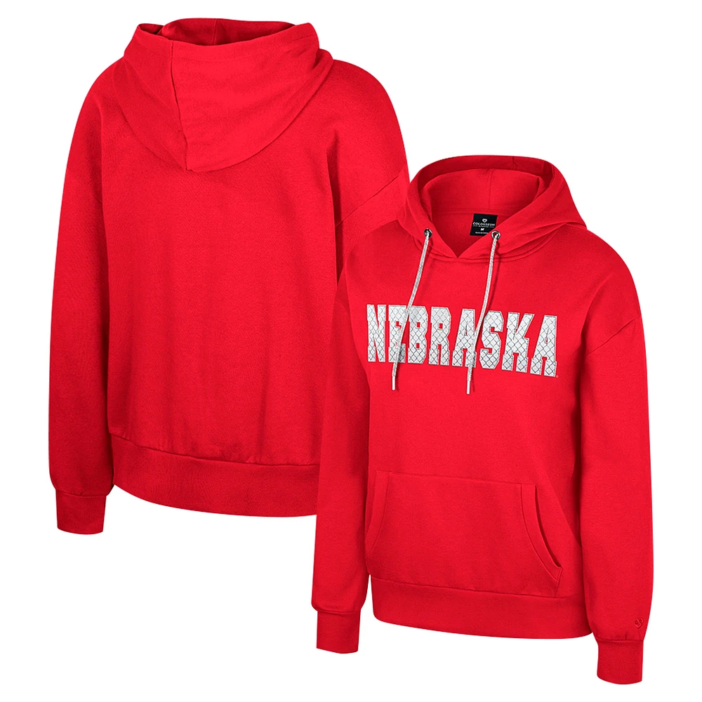 Sweat à capuche cordon de serrage avec strass réfléchissants Colosseum Scarlet Nebraska Huskers pour femme