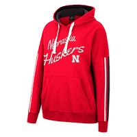 Women's Colosseum Scarlet Nebraska Huskers Serena Oversized Sleeve Striping V-Neck Pullover Hoodie