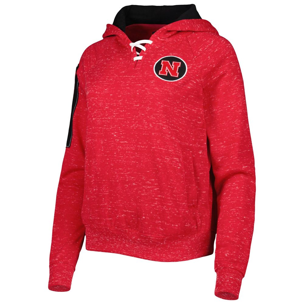 Women's Colosseum Scarlet Nebraska Huskers The Devil Speckle Lace-Placket Raglan Pullover Hoodie