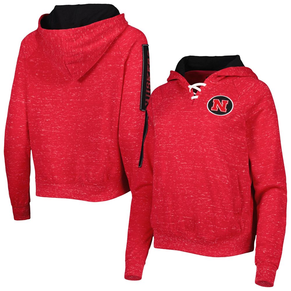 Women's Colosseum Scarlet Nebraska Huskers The Devil Speckle Lace-Placket Raglan Pullover Hoodie