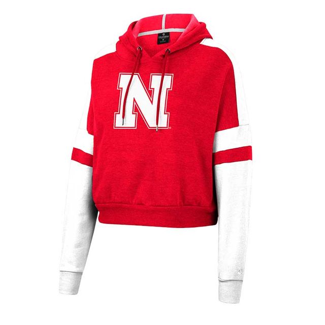 Sweat à capuche court Colosseum Scarlet Nebraska Huskers Throwback Stripe Arch Logo pour femme