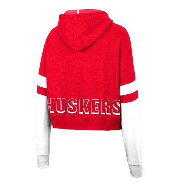 Sweat à capuche court Colosseum Scarlet Nebraska Huskers Throwback Stripe Arch Logo pour femme