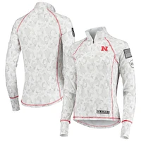 Colosseum White Nebraska Huskers OHT Military Appreciation Officer Arctic Camo Fitted Lightweight 1/4-Zip Jacket