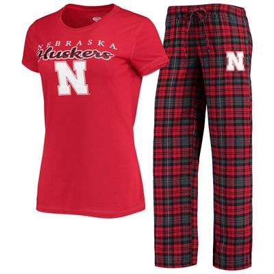 Women's Concepts Sport Scarlet/Black Nebraska Huskers Lodge T-Shirt & Flannel Pants Sleep Set