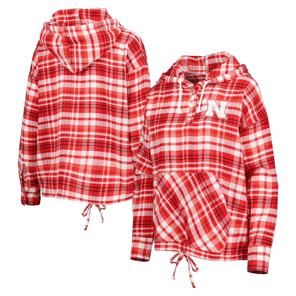 Women's Concepts Sport Scarlet Nebraska Huskers Mainstay Lightweight Flannel Plaid Pullover Hoodie