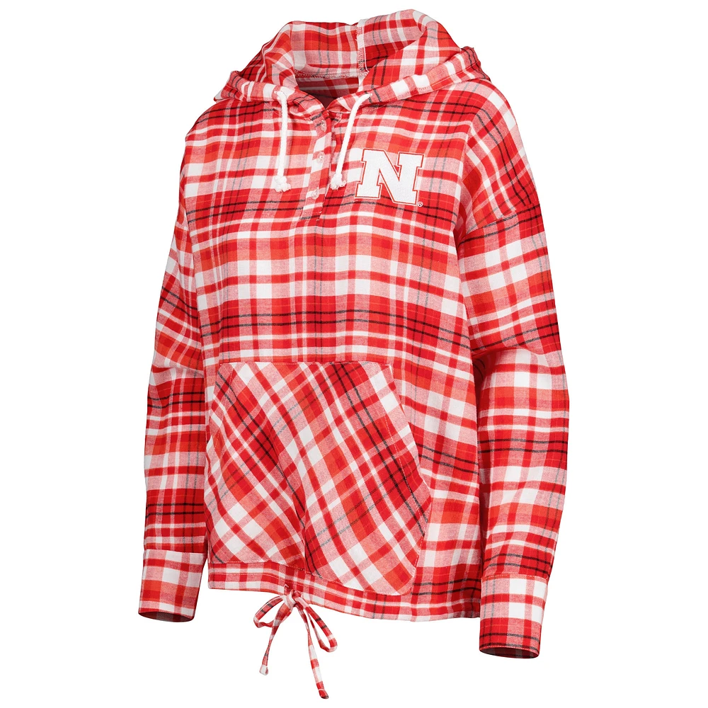 Women's Concepts Sport Scarlet Nebraska Huskers Mainstay Lightweight Flannel Plaid Pullover Hoodie