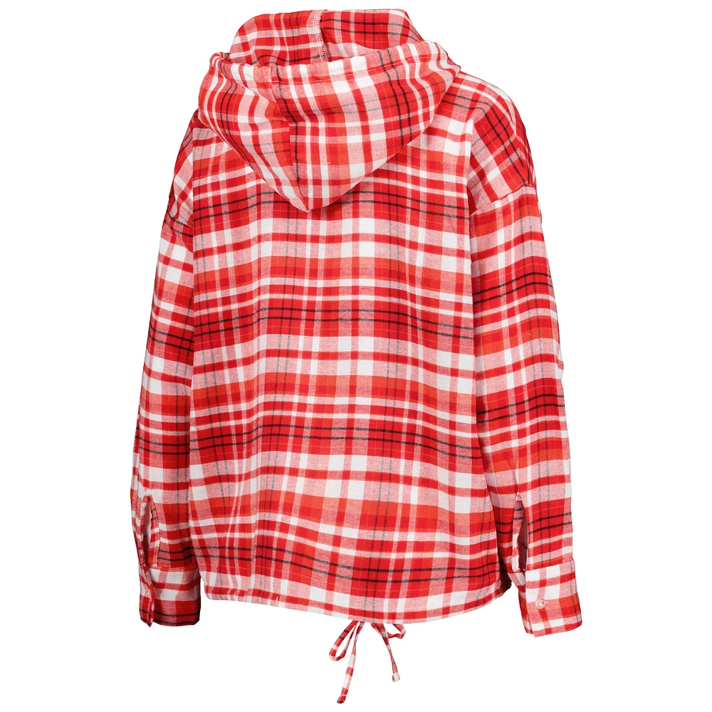 Women's Concepts Sport Scarlet Nebraska Huskers Mainstay Lightweight Flannel Plaid Pullover Hoodie