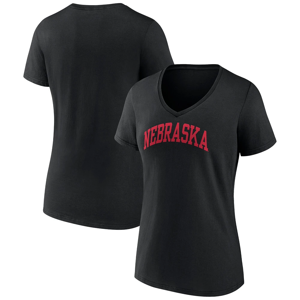 T-shirt noir à col en V Fanatics Nebraska Huskers Basic Arch pour femmes