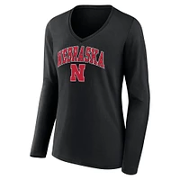 T-shirt à manches longues et col en V pour femme Fanatics Black Nebraska Huskers Campus