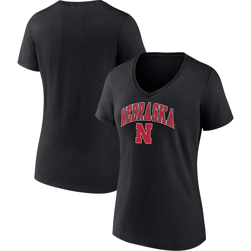 T-shirt à col en V noir Nebraska Huskers Campus pour femmes Fanatics