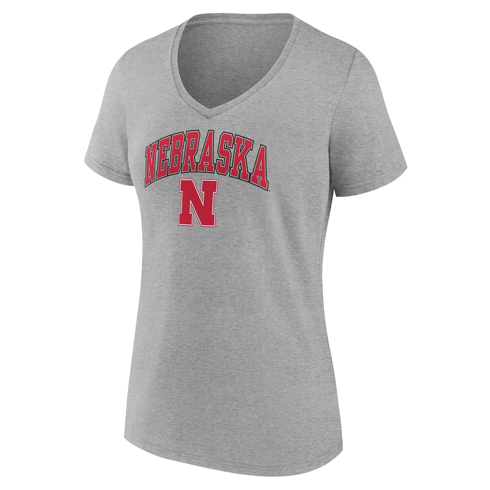 T-shirt à col en V pour femmes Fanatics Heather Grey Nebraska Huskers Campus