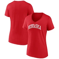 T-shirt à col en V Fanatics Scarlet Nebraska Huskers Basic Arch pour femmes