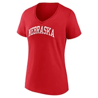 T-shirt à col en V Fanatics Scarlet Nebraska Huskers Basic Arch pour femmes