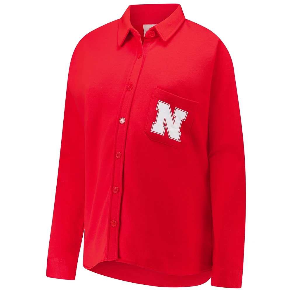 Women's Fanatics  Scarlet Nebraska Huskers Plus Button-Up Shacket