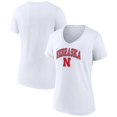 T-shirt à col en V blanc pour femmes Fanatics Nebraska Huskers Campus