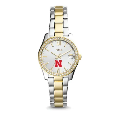 Nebraska Huskers Fossil Women's Scarlette Mini Two Tone Stainless Steel Watch