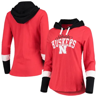 Nebraska Huskers G-III 4Her by Carl Banks Women's Passing Play Long Sleeve Hoodie T-Shirt - Scarlet/Black