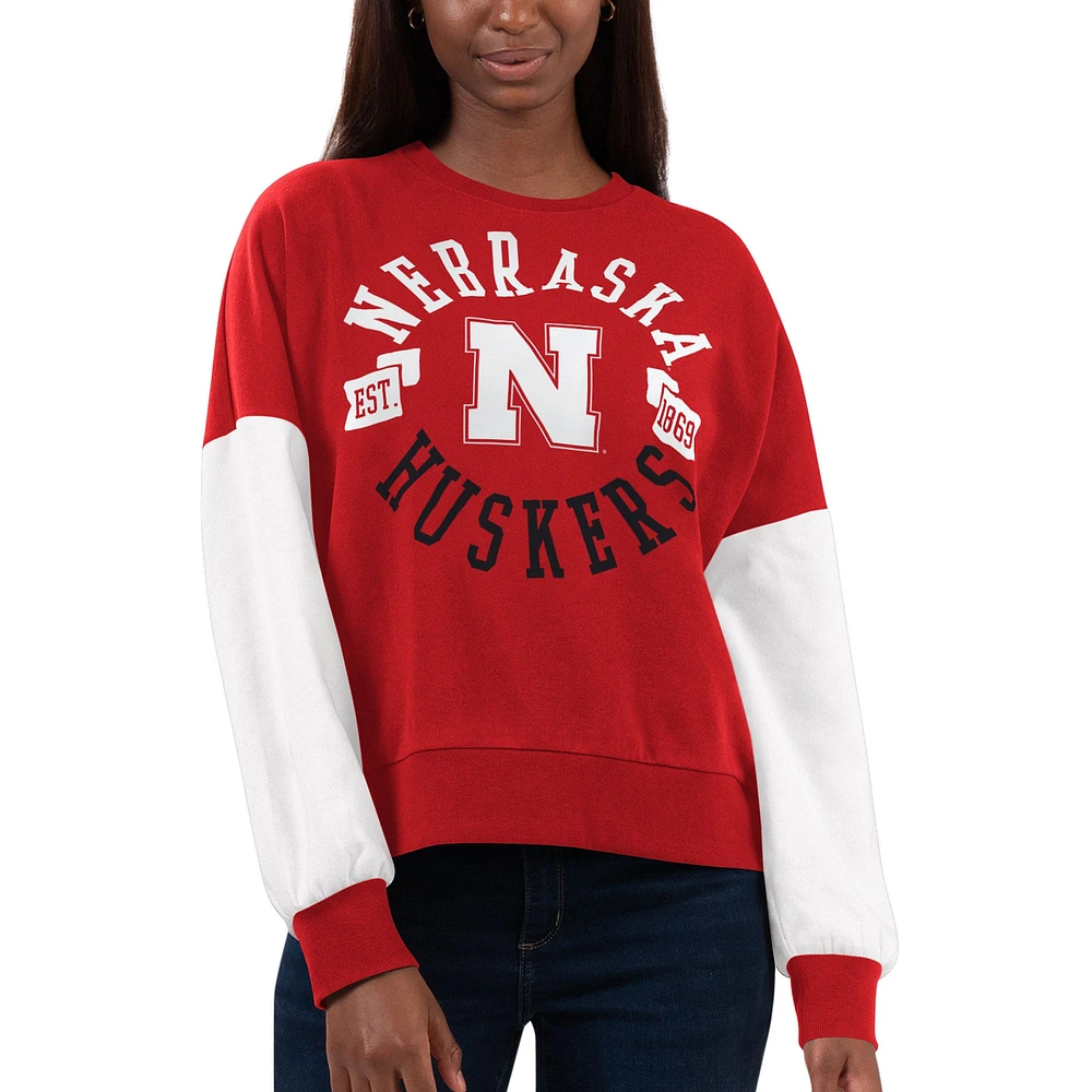 Sweat-shirt G-III 4Her par Carl Banks pour femme Scarlet/White Nebraska Huskers Team Pride Colorblock Pullover