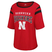 Women's G-III 4Her by Carl Banks Scarlet Nebraska Huskers Plus Linebacker Half-Sleeve T-Shirt