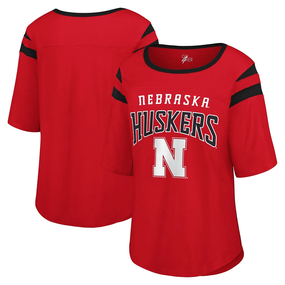 Women's G-III 4Her by Carl Banks Scarlet Nebraska Huskers Plus Linebacker Half-Sleeve T-Shirt