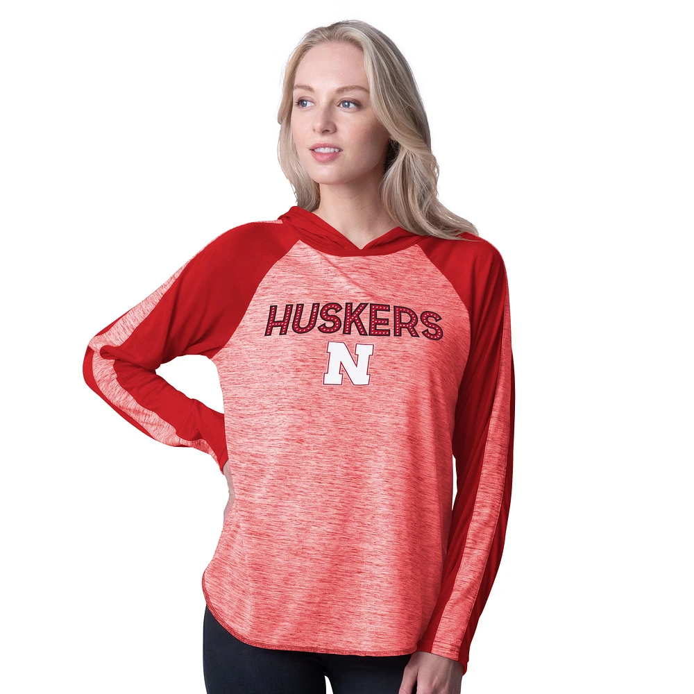 Women's G-III 4Her by Carl Banks Scarlet Nebraska Huskers Underdog Bling Raglan Long Sleeve Hoodie T-Shirt