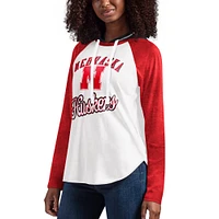 T-shirt à capuche manches longues raglan G-III 4Her by Carl Banks blanc/écarlate Nebraska Huskers From the Sideline pour femme