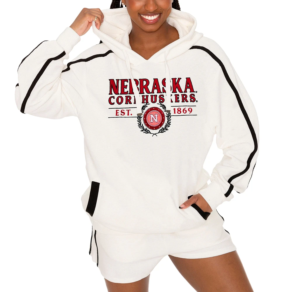 Ensemble sweat à capuche et short Nebraska Huskers Down, Set, Go pour femme Gameday Couture Cream