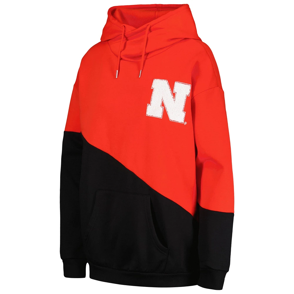 Sweat à capuche Gameday Couture pour femmes, écarlate/noir, Nebraska Huskers Matchmaker Diagonal Cowl