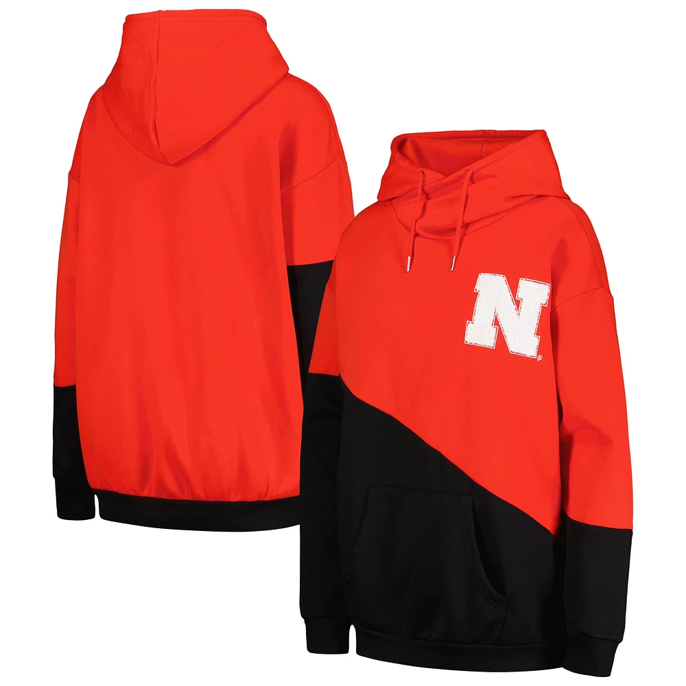 Sweat à capuche Gameday Couture pour femmes, écarlate/noir, Nebraska Huskers Matchmaker Diagonal Cowl