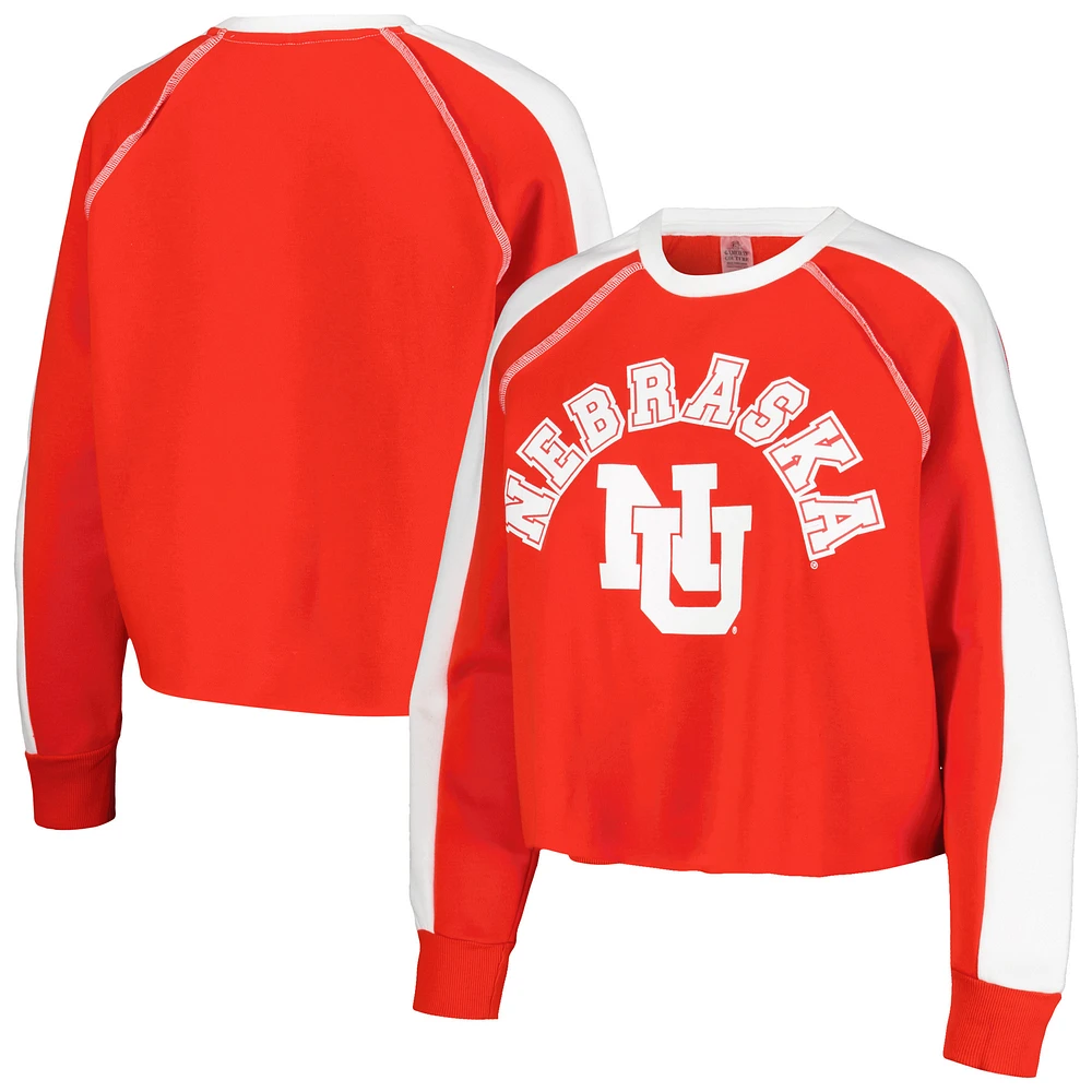 Sweat-shirt court Gameday Couture Scarlet Nebraska Huskers Blindside Raglan pour femme