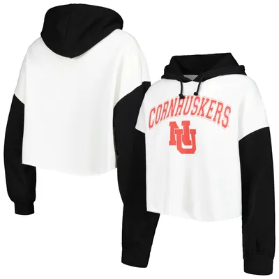 Nebraska Huskers Gameday Couture Women's Good Time Color Block Cropped Hoodie - White/Black