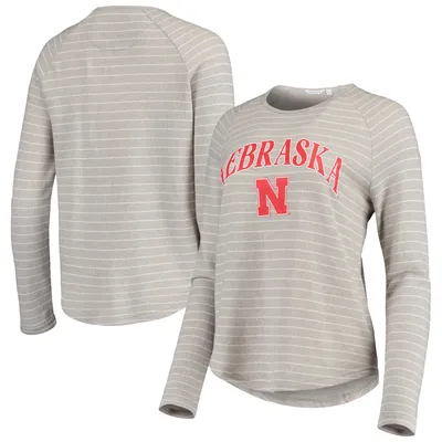 Nebraska Huskers Women's Seaside Striped French Terry Raglan Pullover Sweatshirt - Heathered Gray