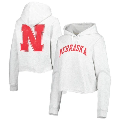 Women's League Collegiate Wear Ash Nebraska Huskers 2-Hit 1636 Cropped Pullover Hoodie