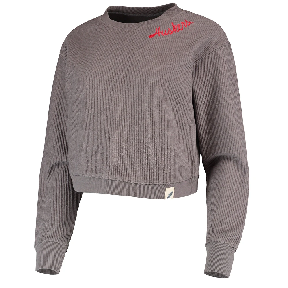 Women's League Collegiate Wear Charcoal Nebraska Huskers Corded Timber Cropped Pullover Sweatshirt
