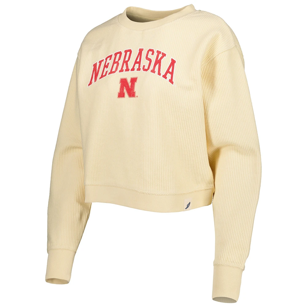 Women's League Collegiate Wear Cream Nebraska Huskers Classic Campus Corded Timber Sweatshirt