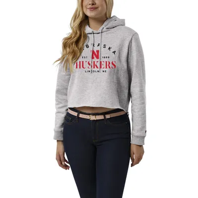 Nebraska Huskers League Collegiate Wear Women's 1636 Cropped Pullover Hoodie - Heather Gray