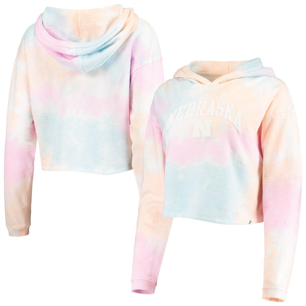 Women's League Collegiate Wear Pink/White Nebraska Huskers Tie-Dye Cropped Pullover Hoodie