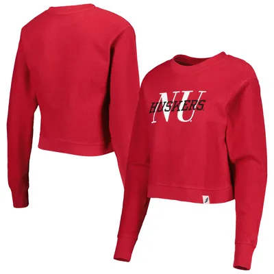 Nebraska Huskers League Collegiate Wear Women's Classic Corded Timber Crop Pullover Sweatshirt - Scarlet