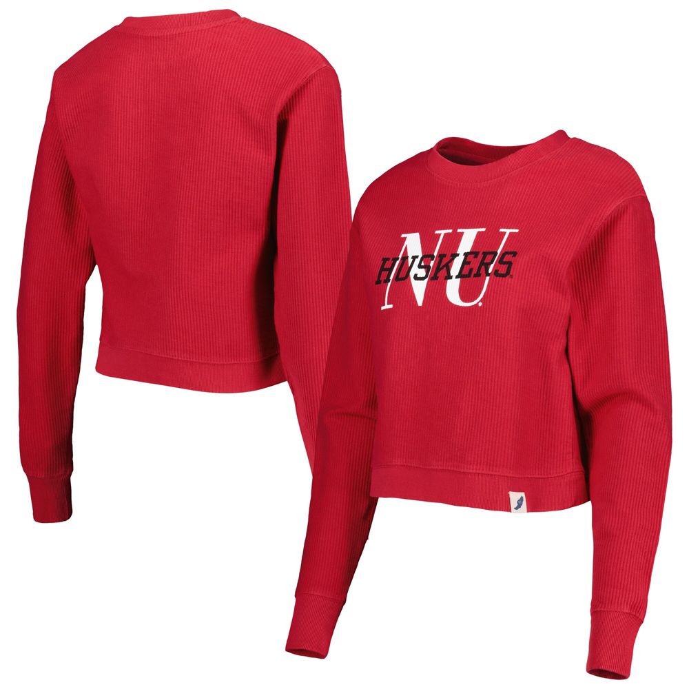 Women's League Collegiate Wear Scarlet Nebraska Huskers Classic Corded Timber Crop Pullover Sweatshirt