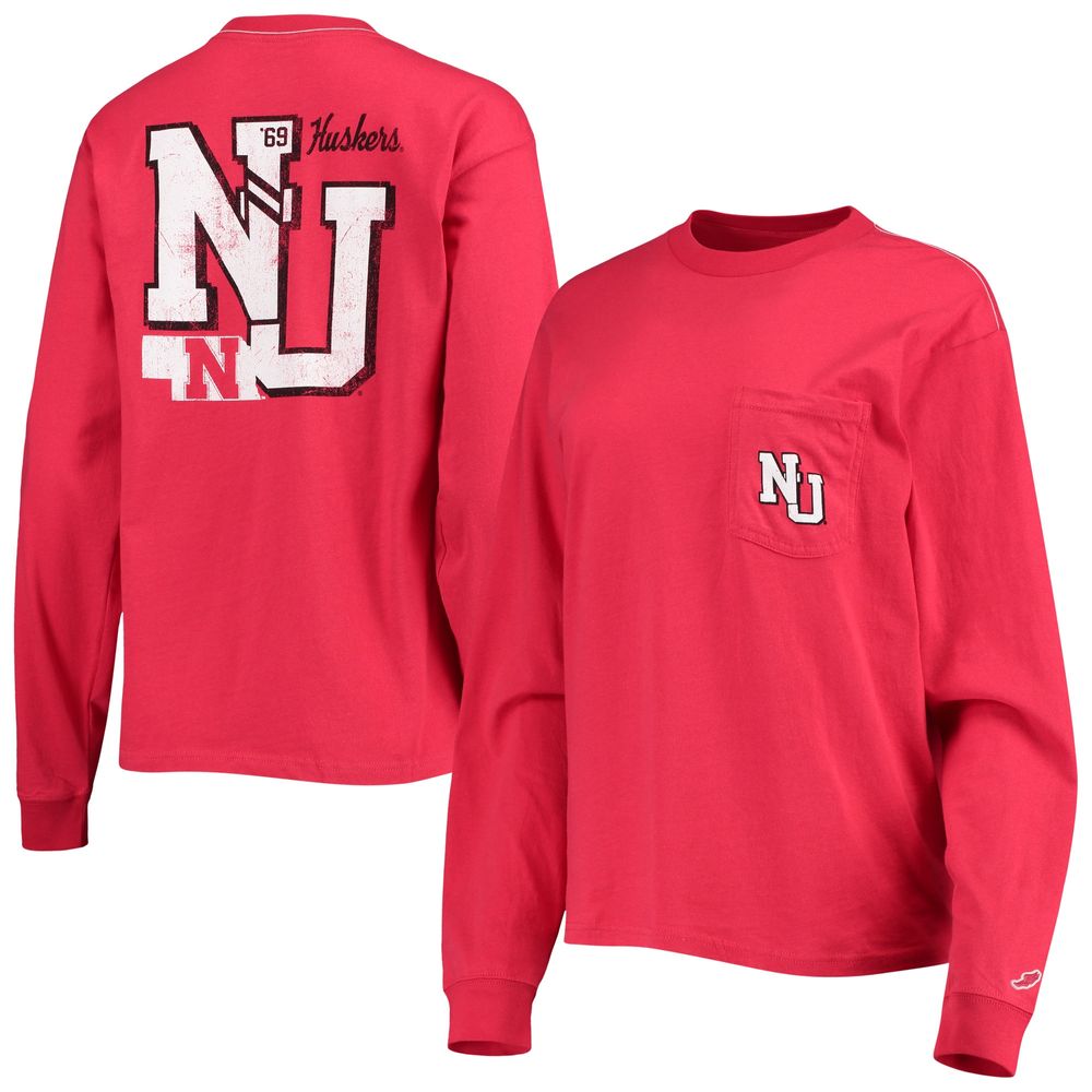 Women's League Collegiate Wear Scarlet Nebraska Huskers Pocket Oversized Long Sleeve T-Shirt