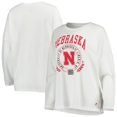 Nebraska Huskers League Collegiate Wear Women's Clothesline Oversized Long Sleeve T-Shirt - White