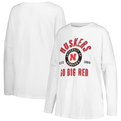 T-shirt surdimensionné à manches longues blanc Nebraska Huskers Clothesline de la League Collegiate Wear pour femmes