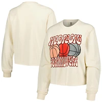 T-shirt court à manches longues pour femmes, couleurs naturelles des Huskers du Nebraska, confort de basket-ball