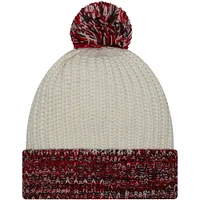 Bonnet en tricot à revers crème Nebraska Huskers Fresh New Era pour femme avec pompon