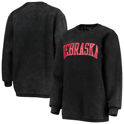 Sweat-shirt Pressbox pour femme Black Nebraska Huskers Comfy Cord Vintage Wash Basic Arch Pullover