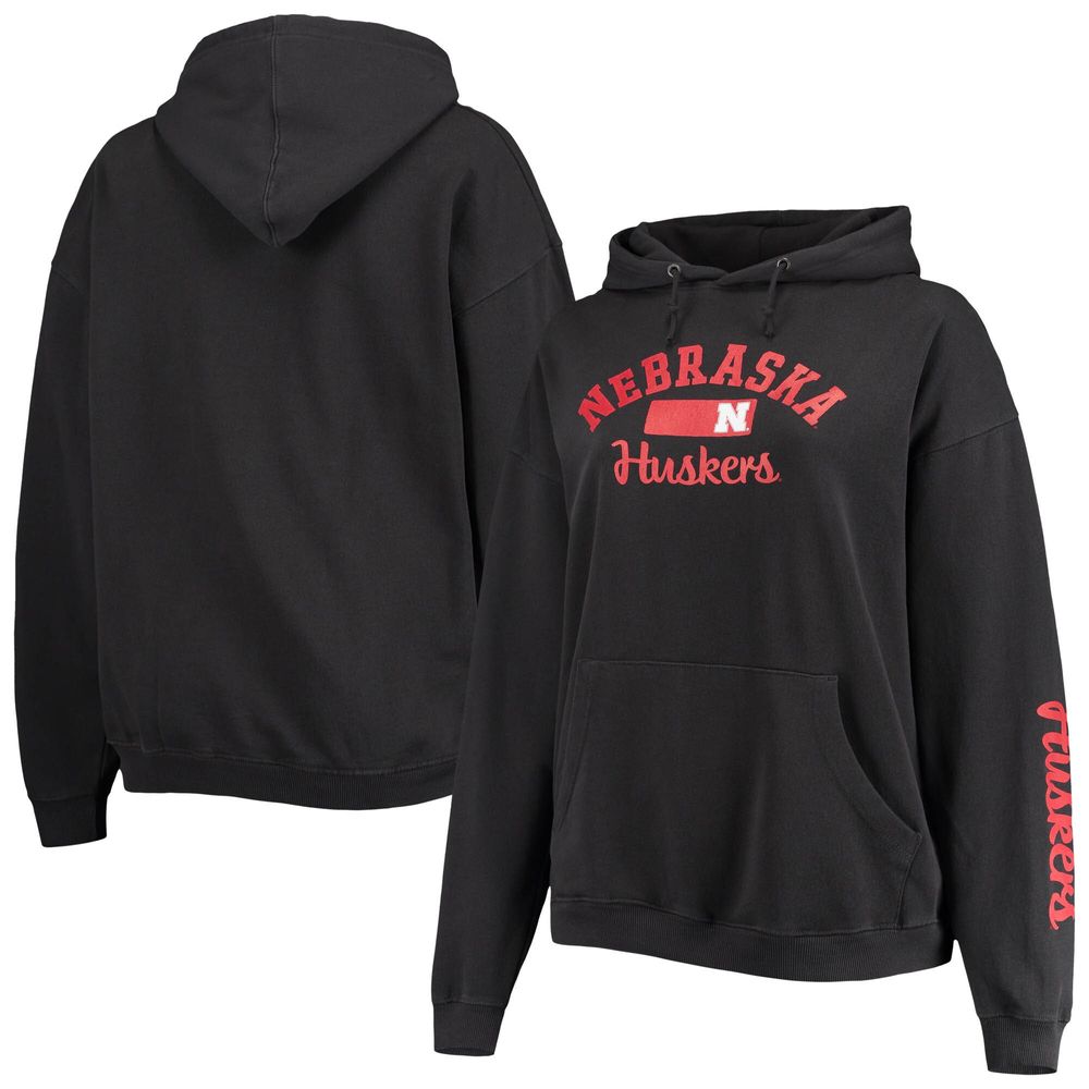 Women's Pressbox Black Nebraska Huskers Rock n Roll Super Oversized Pullover Hoodie