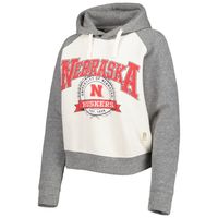 Women's Pressbox Cream/Heather Gray Nebraska Huskers Cody Tri-Bend Raglan Pullover Hoodie