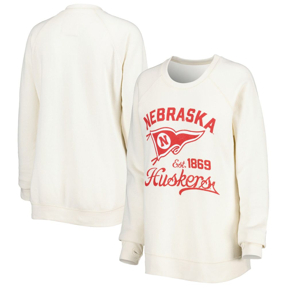 Women's Pressbox Cream Nebraska Huskers Old Standard Pennant Knobi Raglan Pullover Sweatshirt