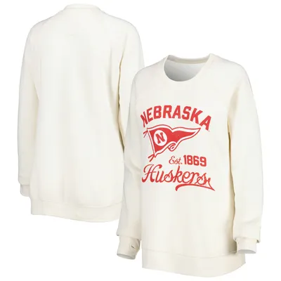 Nebraska Huskers Pressbox Women's Old Standard Pennant Knobi Raglan Pullover Sweatshirt - Cream